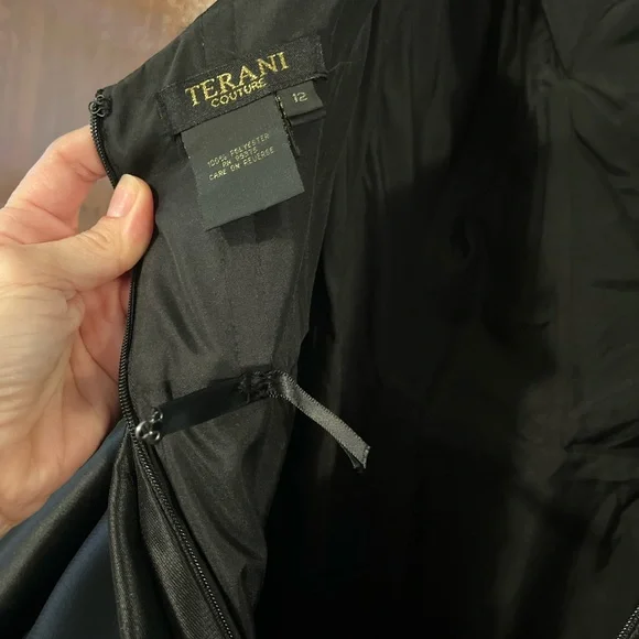 Terani Couture Black and Gold Pleated Tiered Dress - Picture 3 of 16